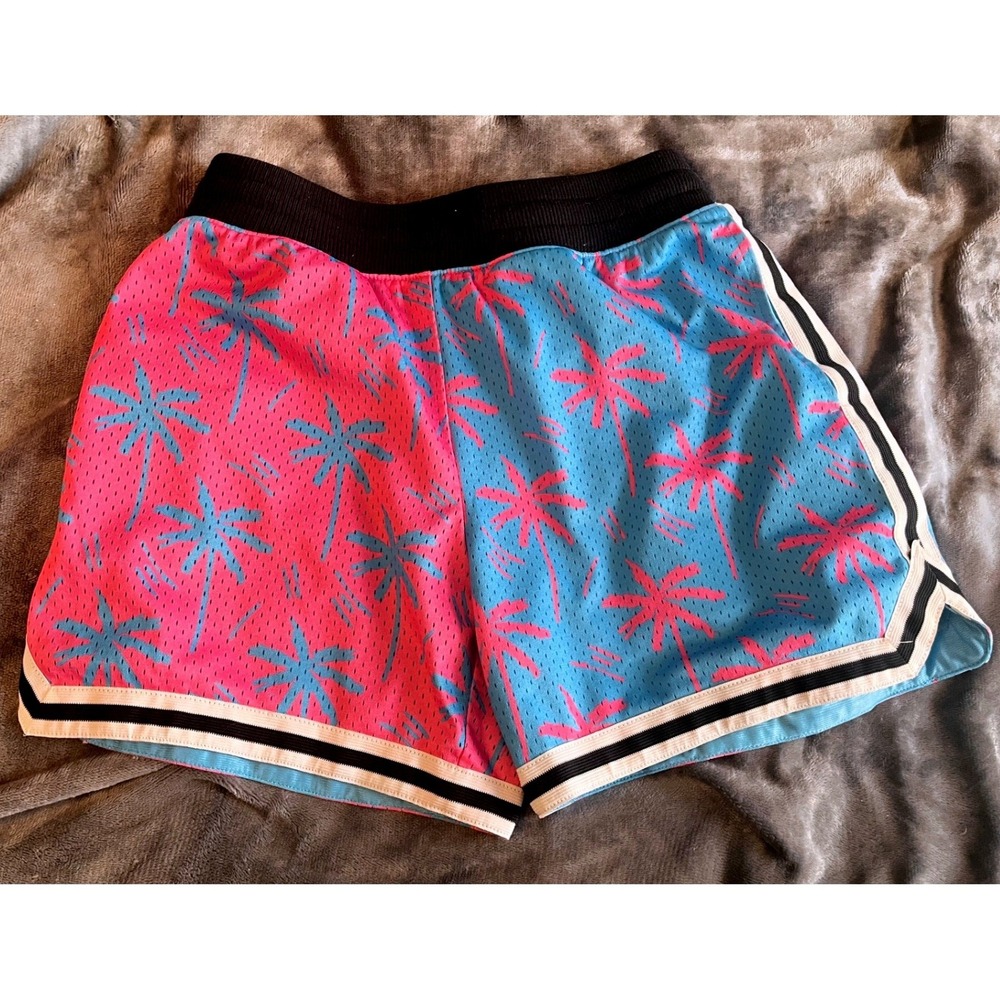 Chubbies Mens Small Mesh Shorts Pink Blue Palm Tree Tropical Split‎